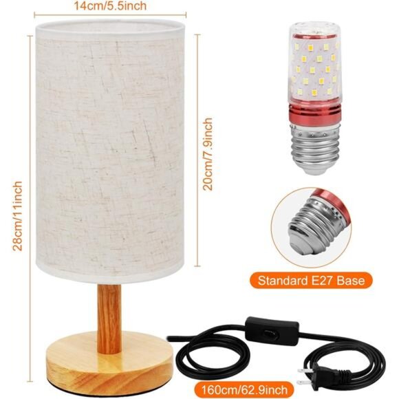 AFROG Table Lamp for Bedroom - 3 Way Dimmable Nightstand Lamp with Round Flaxen - Picture 4 of 8